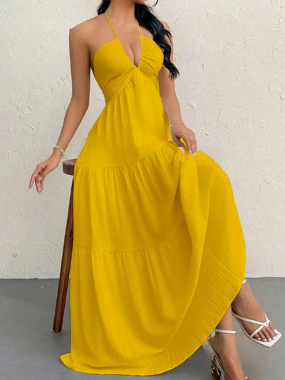 Halter Neck Tiered Maxi Dress