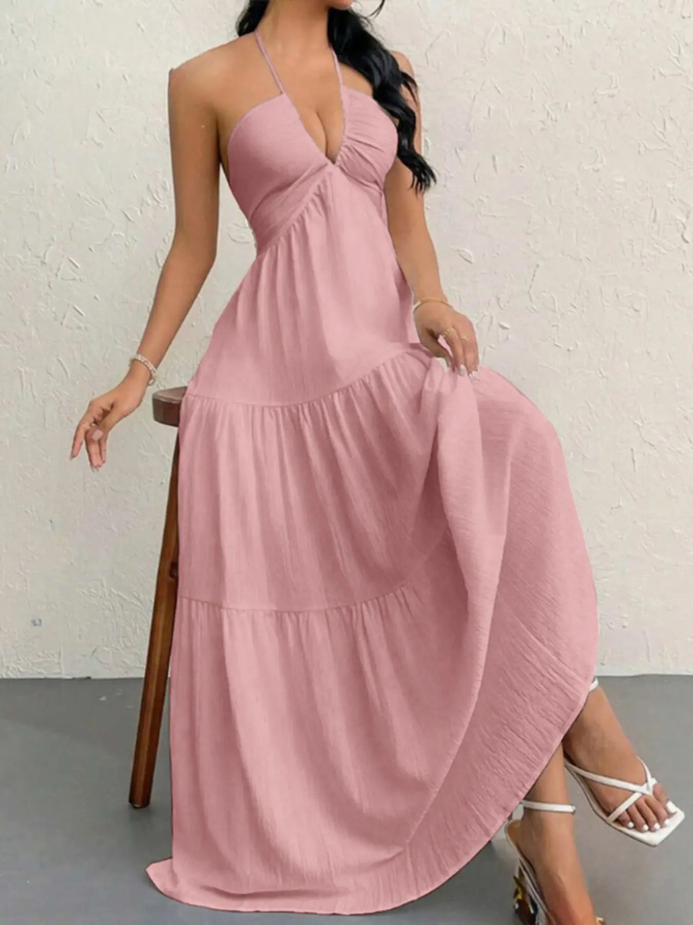 Halter Neck Tiered Maxi Dress