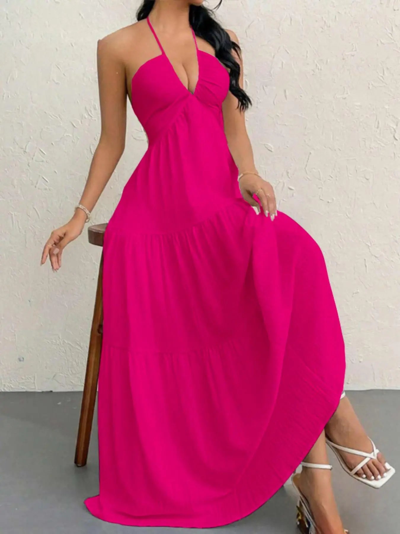 Halter Neck Tiered Maxi Dress