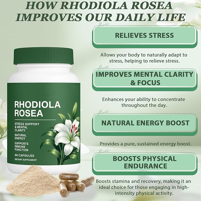 Rhodiola Rosea 500mg Capsules – Stress Support & Energy Formula
