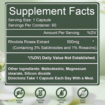 Rhodiola Rosea 500mg Capsules – Stress Support & Energy Formula