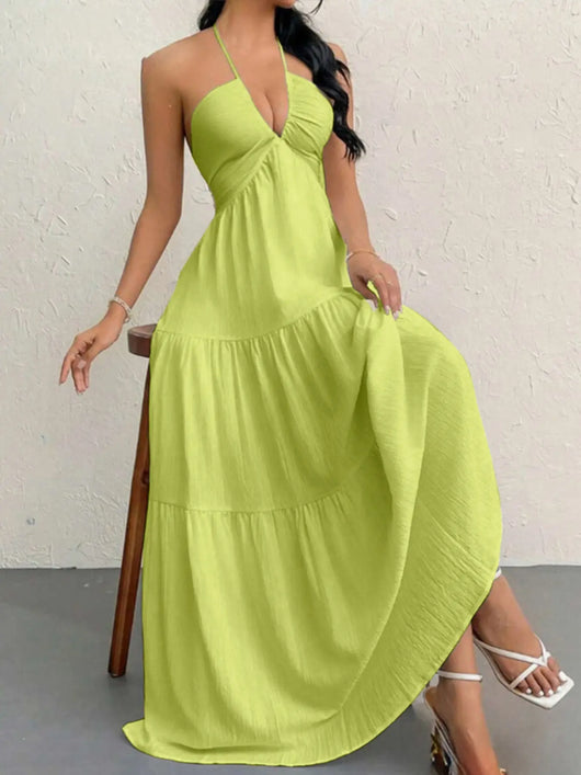 Halter Neck Tiered Maxi Dress