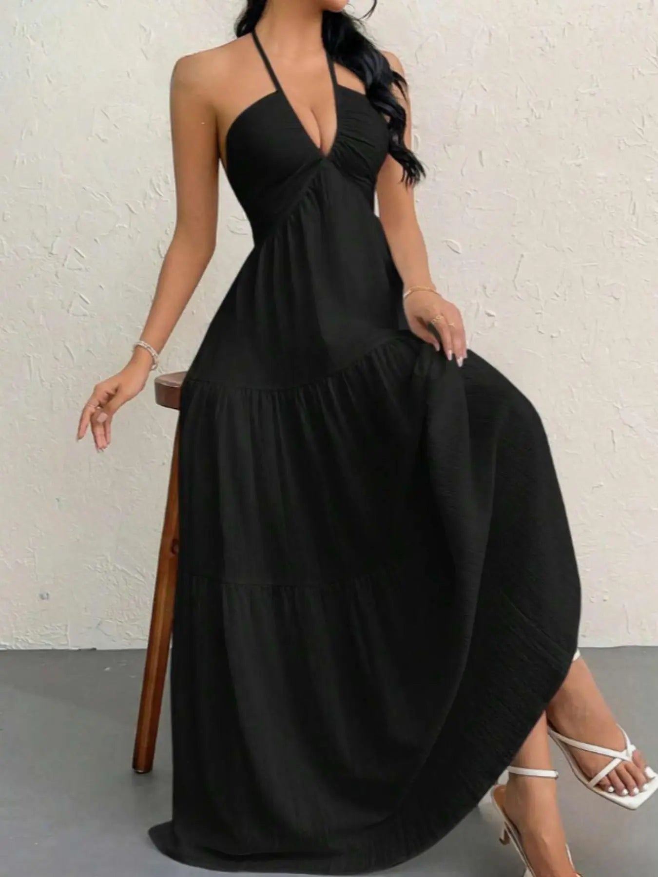 Halter Neck Tiered Maxi Dress