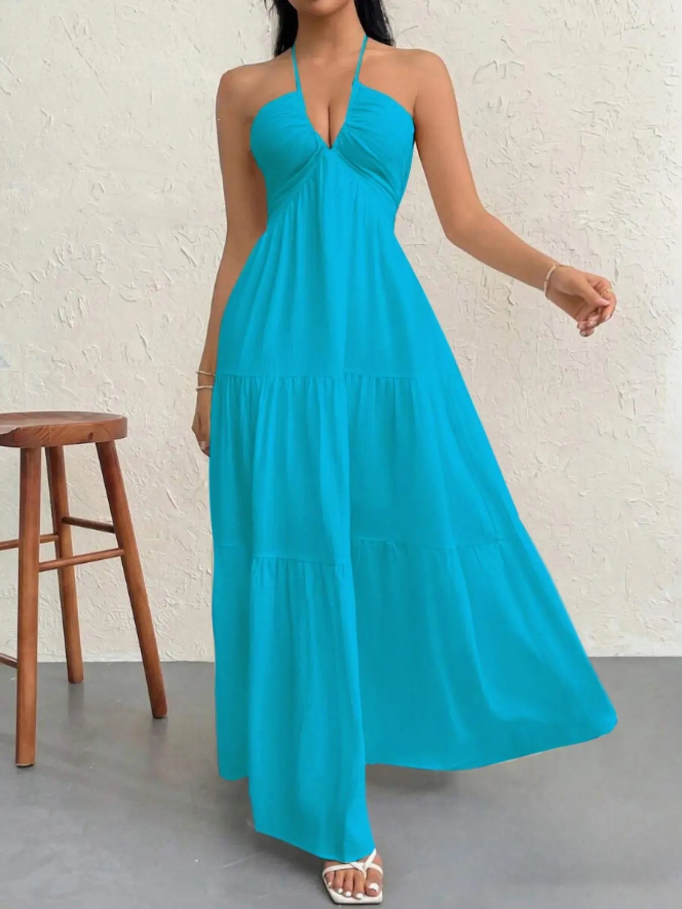 Halter Neck Tiered Maxi Dress